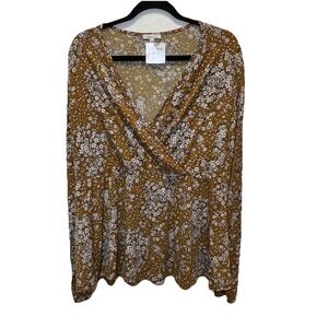NWT White Birch 3X Long Sleeve Top, Brown Floral - Retail $65